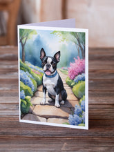 Load image into Gallery viewer, Boston Terrier Spring Path Greeting Cards - Blank Note Cards – 8-Pack of Artist-Designed Cards with Envelopes