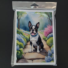Load image into Gallery viewer, Boston Terrier Spring Path Greeting Cards - Blank Note Cards – 8-Pack of Artist-Designed Cards with Envelopes