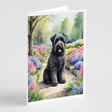 Load image into Gallery viewer, Bouvier des Flandres Spring Path Greeting Cards - Blank Note Cards – 8-Pack of Artist-Designed Cards with Envelopes