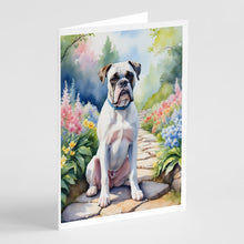 Load image into Gallery viewer, White Boxer Spring Path Greeting Cards - Blank Note Cards – 8-Pack of Artist-Designed Cards with Envelopes