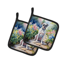 Load image into Gallery viewer, White Boxer Spring Path Pot Holders - Set of 2 Decorative Kitchen Helpers | Made in the USA