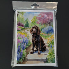 Load image into Gallery viewer, Boykin Spaniel Spring Path Greeting Cards - Blank Note Cards – 8-Pack of Artist-Designed Cards with Envelopes