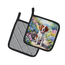 Load image into Gallery viewer, Brittany Spaniel Spring Path Pot Holders - Set of 2 Decorative Kitchen Helpers | Made in the USA