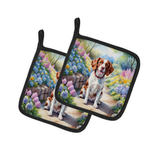 Load image into Gallery viewer, Brittany Spaniel Spring Path Pot Holders - Set of 2 Decorative Kitchen Helpers | Made in the USA