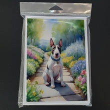 Load image into Gallery viewer, Bull Terrier Spring Path Greeting Cards - Blank Note Cards – 8-Pack of Artist-Designed Cards with Envelopes