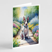 Load image into Gallery viewer, Bull Terrier Spring Path Greeting Cards - Blank Note Cards – 8-Pack of Artist-Designed Cards with Envelopes