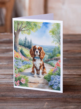 Load image into Gallery viewer, Cavalier Spaniel Spring Path Greeting Cards - Blank Note Cards – 8-Pack of Artist-Designed Cards with Envelopes