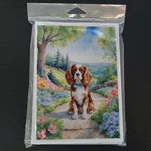 Load image into Gallery viewer, Cavalier Spaniel Spring Path Greeting Cards - Blank Note Cards – 8-Pack of Artist-Designed Cards with Envelopes