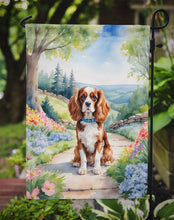 Load image into Gallery viewer, Cavalier Spaniel Spring Path Garden Flag  – Dog-Themed Floral Outdoor Decor