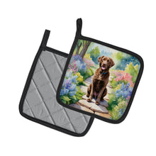Load image into Gallery viewer, Chesapeake Bay Retriever Spring Path Pot Holders - Set of 2 Decorative Kitchen Helpers | Made in the USA