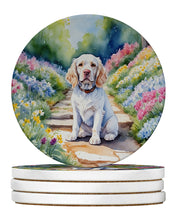 Load image into Gallery viewer, Clumber Spaniel Spring Path Large Sandstone Coasters Pack of 4