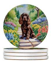 Load image into Gallery viewer, Cocker Spaniel Spring Path Large Sandstone Coasters Pack of 4