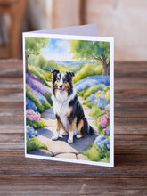 Load image into Gallery viewer, Collie Spring Path Greeting Cards - Blank Note Cards – 8-Pack of Artist-Designed Cards with Envelopes