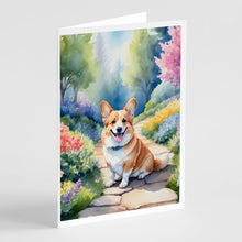 Load image into Gallery viewer, Corgi Spring Path Greeting Cards - Blank Note Cards – 8-Pack of Artist-Designed Cards with Envelopes