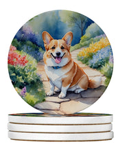 Load image into Gallery viewer, Corgi Spring Path Large Sandstone Coasters Pack of 4