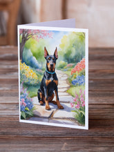 Load image into Gallery viewer, Doberman Pinscher Spring Path Greeting Cards - Blank Note Cards – 8-Pack of Artist-Designed Cards with Envelopes