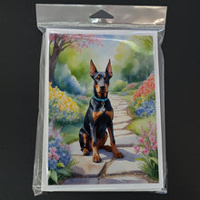 Load image into Gallery viewer, Doberman Pinscher Spring Path Greeting Cards - Blank Note Cards – 8-Pack of Artist-Designed Cards with Envelopes