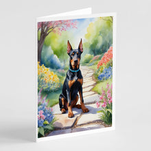 Load image into Gallery viewer, Doberman Pinscher Spring Path Greeting Cards - Blank Note Cards – 8-Pack of Artist-Designed Cards with Envelopes
