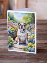 Load image into Gallery viewer, English Bulldog Spring Path Greeting Cards - Blank Note Cards – 8-Pack of Artist-Designed Cards with Envelopes
