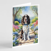 Load image into Gallery viewer, English Springer Spaniel Spring Path Greeting Cards - Blank Note Cards – 8-Pack of Artist-Designed Cards with Envelopes