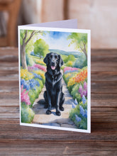 Load image into Gallery viewer, Flat-Coated Retriever Spring Path Greeting Cards - Blank Note Cards – 8-Pack of Artist-Designed Cards with Envelopes