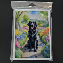 Load image into Gallery viewer, Flat-Coated Retriever Spring Path Greeting Cards - Blank Note Cards – 8-Pack of Artist-Designed Cards with Envelopes