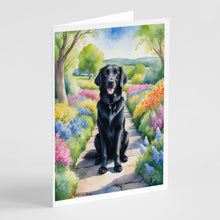 Load image into Gallery viewer, Flat-Coated Retriever Spring Path Greeting Cards - Blank Note Cards – 8-Pack of Artist-Designed Cards with Envelopes