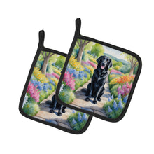 Load image into Gallery viewer, Flat-Coated Retriever Spring Path Pot Holders - Set of 2 Decorative Kitchen Helpers | Made in the USA
