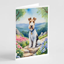 Load image into Gallery viewer, Fox Terrier Spring Path Greeting Cards - Blank Note Cards – 8-Pack of Artist-Designed Cards with Envelopes
