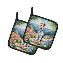 Load image into Gallery viewer, Fox Terrier Spring Path Pot Holders - Set of 2 Decorative Kitchen Helpers | Made in the USA