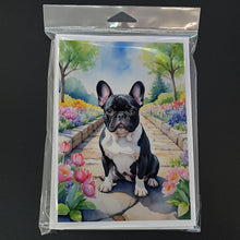 Load image into Gallery viewer, French Bulldog Spring Path Greeting Cards - Blank Note Cards – 8-Pack of Artist-Designed Cards with Envelopes