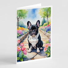 Load image into Gallery viewer, French Bulldog Spring Path Greeting Cards - Blank Note Cards – 8-Pack of Artist-Designed Cards with Envelopes