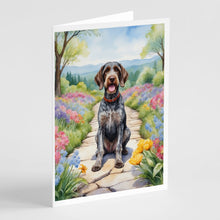 Load image into Gallery viewer, German Wirehaired Pointer Spring Path Greeting Cards - Blank Note Cards – 8-Pack of Artist-Designed Cards with Envelopes