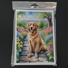 Load image into Gallery viewer, Golden Retriever Spring Path Greeting Cards - Blank Note Cards – 8-Pack of Artist-Designed Cards with Envelopes