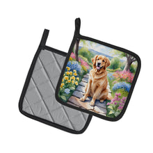 Load image into Gallery viewer, Golden Retriever Spring Path Pot Holders - Set of 2 Decorative Kitchen Helpers | Made in the USA