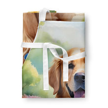 Load image into Gallery viewer, Golden Retriever Spring Path Apron – Artist-Designed Kitchen, BBQ &amp; Craft Apron