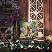 Load image into Gallery viewer, Golden Retriever Spring Path Throw Pillow - 14x14 Decorative Pillow – Art for Your Home &amp; Patio