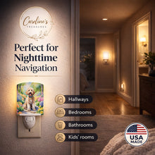 Load image into Gallery viewer, Goldendoodle Spring Path Ceramic Night Light Compact, UL-Certified, Ideal for Bedroom, Bathroom, Nursery, Hallway, Kitchen, 6x4x3, Multicolor