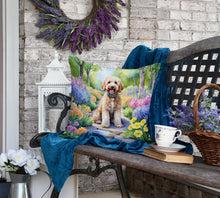 Load image into Gallery viewer, Goldendoodle Spring Path Throw Pillow