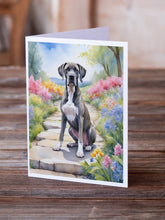 Load image into Gallery viewer, Great Dane Spring Path Greeting Cards - Blank Note Cards – 8-Pack of Artist-Designed Cards with Envelopes