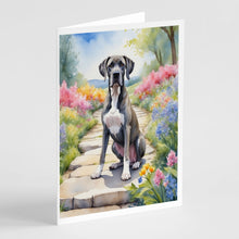 Load image into Gallery viewer, Great Dane Spring Path Greeting Cards - Blank Note Cards – 8-Pack of Artist-Designed Cards with Envelopes