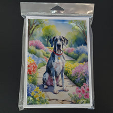 Load image into Gallery viewer, Great Dane Spring Path Greeting Cards - Blank Note Cards – 8-Pack of Artist-Designed Cards with Envelopes