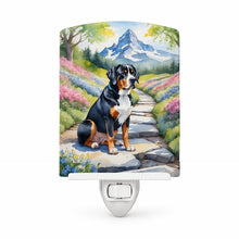 Load image into Gallery viewer, Greater Swiss Mountain Dog Spring Path Ceramic Night Light Compact, UL-Certified, Ideal for Bedroom, Bathroom, Nursery, Hallway, Kitchen, 6x4x3, Multicolor