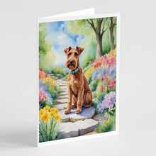 Load image into Gallery viewer, Irish Terrier Spring Path Greeting Cards - Blank Note Cards – 8-Pack of Artist-Designed Cards with Envelopes