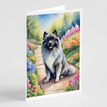Load image into Gallery viewer, Keeshond Spring Path Greeting Cards - Blank Note Cards – 8-Pack of Artist-Designed Cards with Envelopes