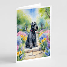 Load image into Gallery viewer, Kerry Blue Terrier Spring Path Greeting Cards - Blank Note Cards – 8-Pack of Artist-Designed Cards with Envelopes