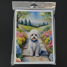 Load image into Gallery viewer, Maltipoo Spring Path Greeting Cards - Blank Note Cards – 8-Pack of Artist-Designed Cards with Envelopes