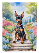 Load image into Gallery viewer, Miniature Pinscher Spring Path Garden Flag  – Dog-Themed Floral Outdoor Decor