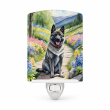 Load image into Gallery viewer, Norwegian Elkhound Spring Path Ceramic Night Light Compact, UL-Certified, Ideal for Bedroom, Bathroom, Nursery, Hallway, Kitchen, 6x4x3, Multicolor