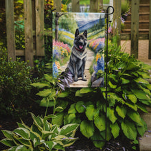 Load image into Gallery viewer, Norwegian Elkhound Spring Path Garden Flag  – Dog-Themed Floral Outdoor Decor